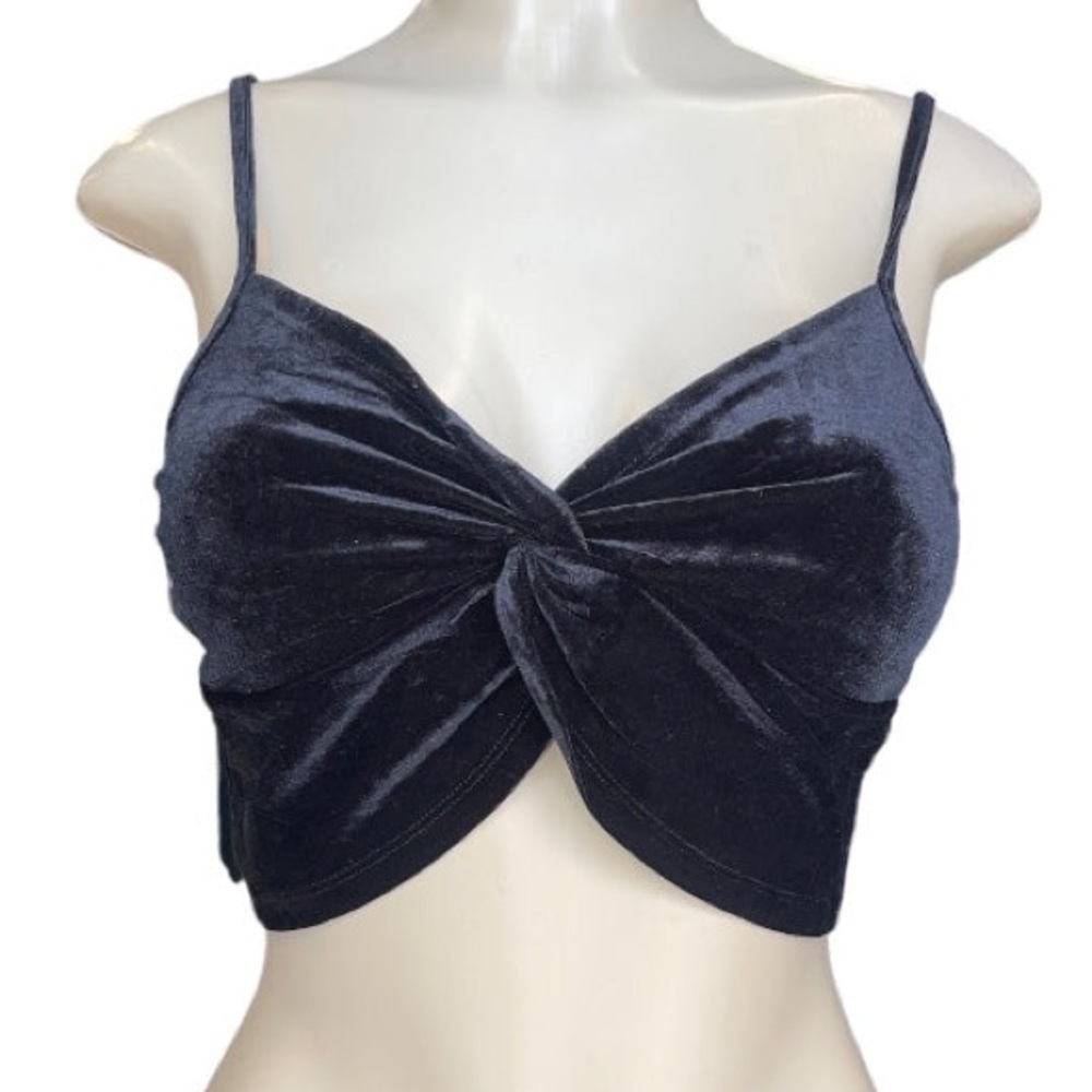 Charcoal Grey Velvet Cami Crop Top